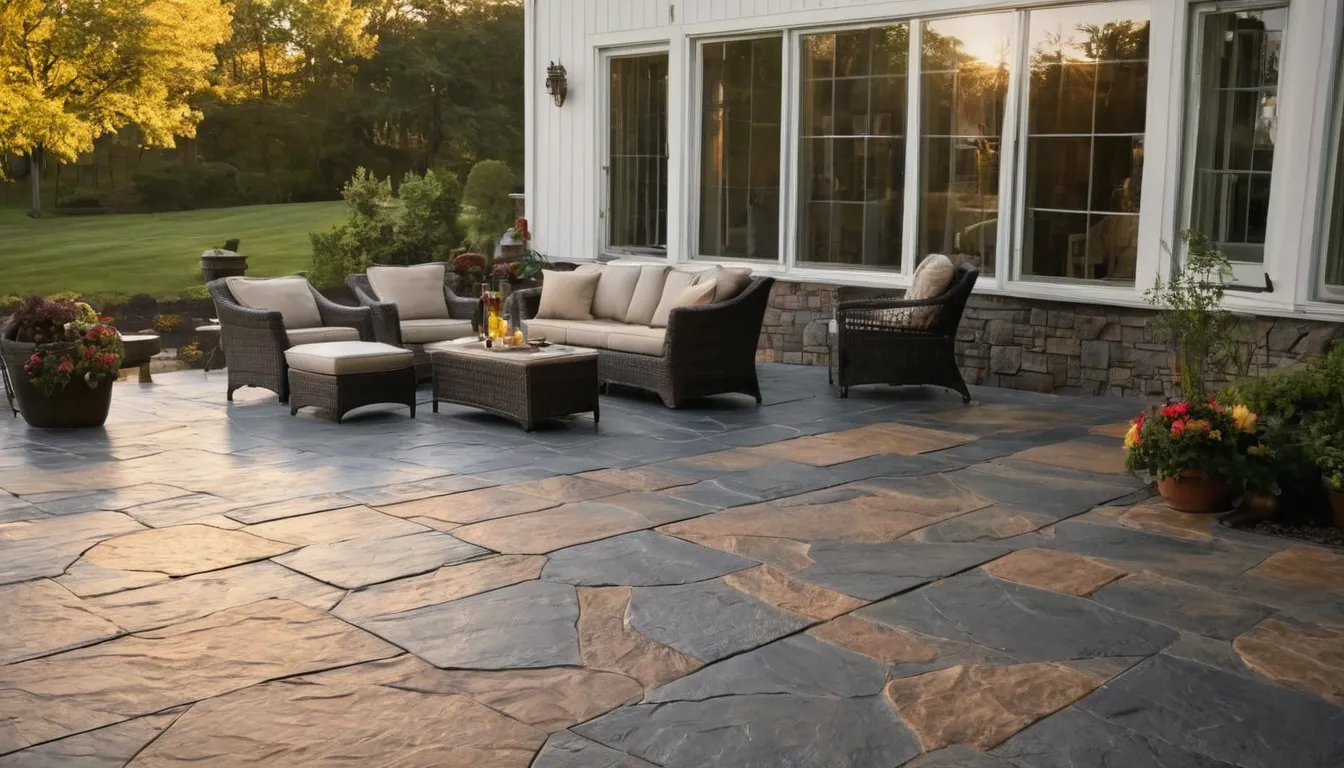 Stamped concrete patio behind a home in the Waterbury area